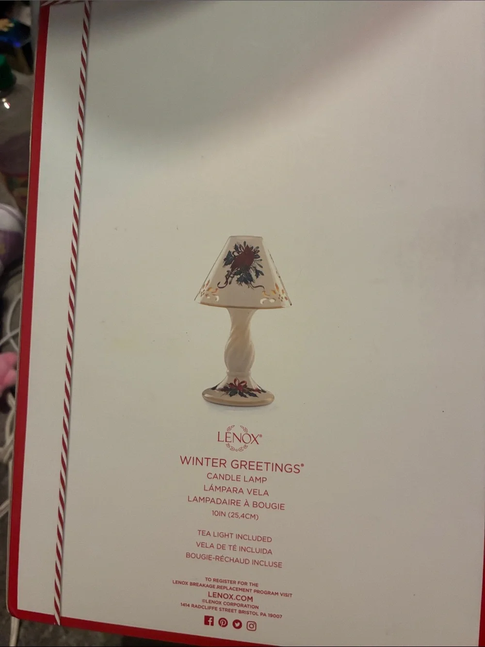 Lenox White Ceramic Holiday Lamp with Red Cardinal and Gold Accents